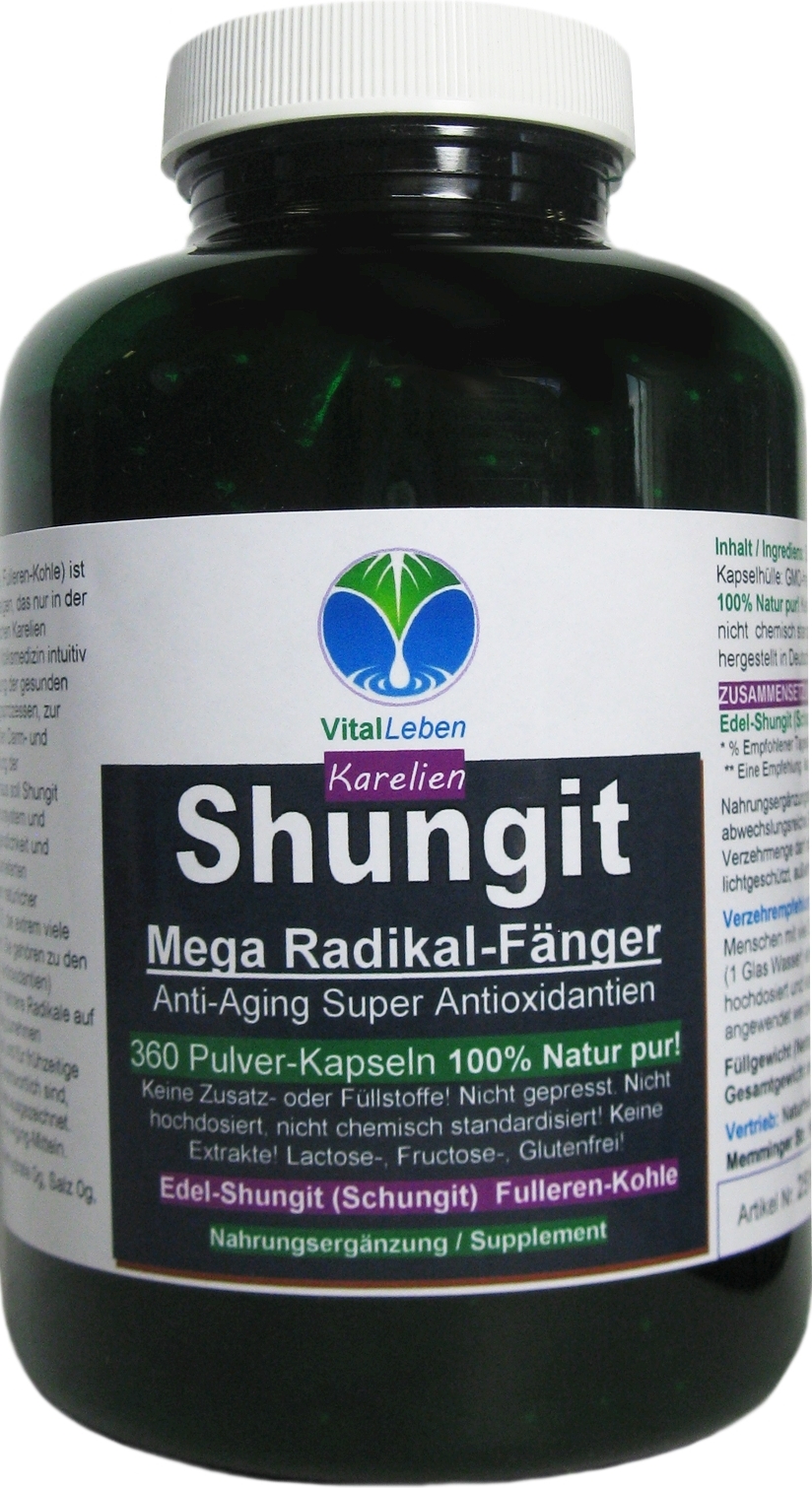 VitalLeben Shungit Edel Schungit 360 Pulver Kapseln. Mikrofeine aus Karelien. 26730-360