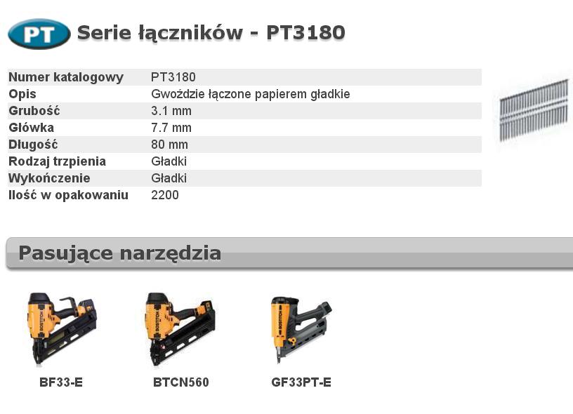 Bostitch gwodzie pt 33` 3,1 x 80mm 2200 szt. Bostitch-PT3180