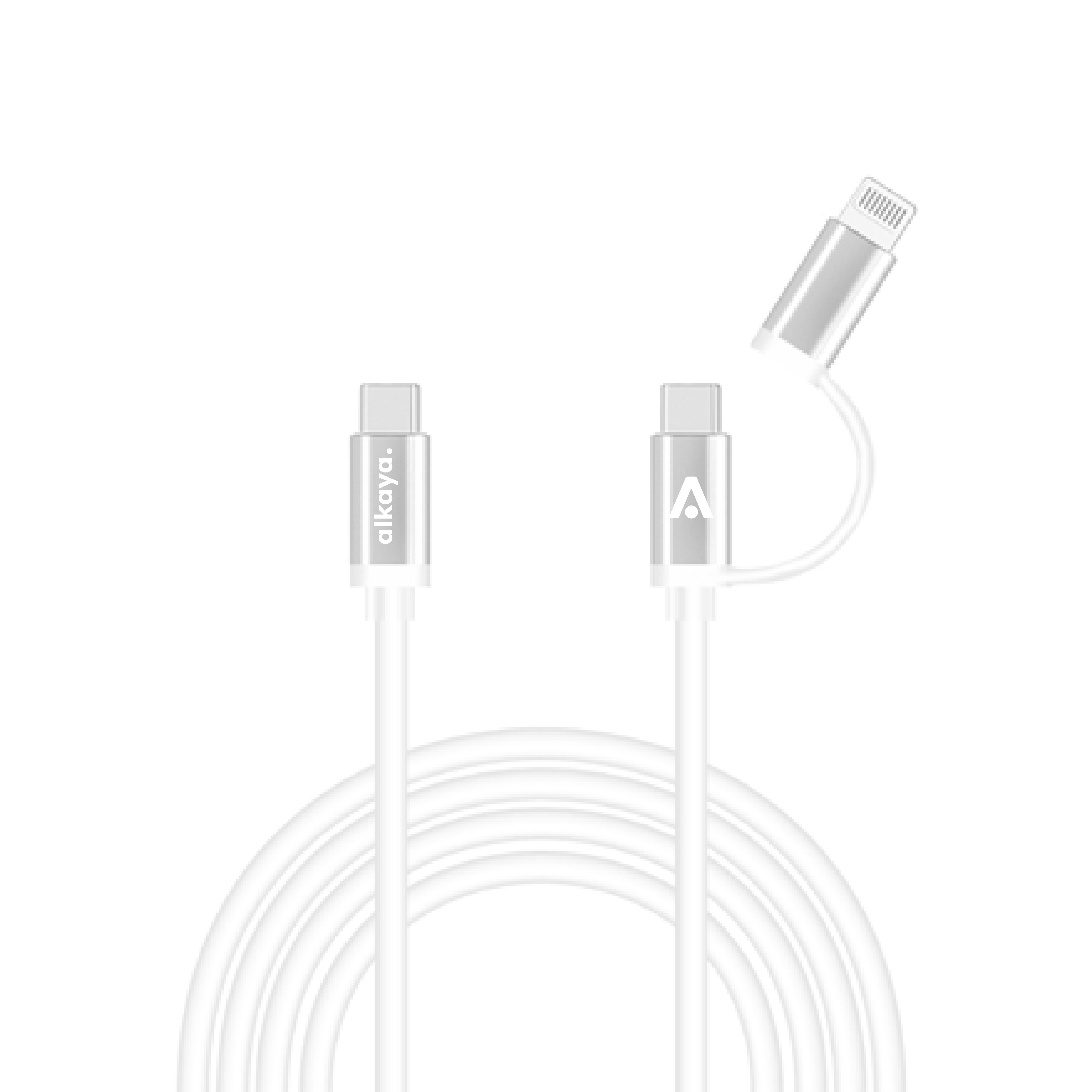 iPhone, Samsung, Huawei, Xiaomi, Google, Sony, iPad, AirPods, MacBook - 2 in 1 Ladekabel USB-C + Lightning, Datenkabel weiss - 1m | 15W/12W