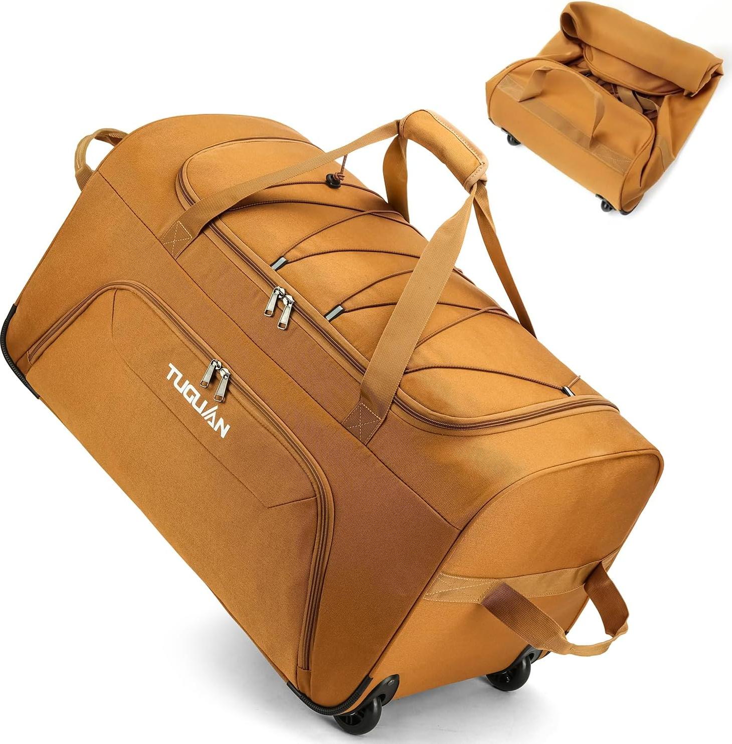 Famanu Plunjezak 110L mit Wielen - Braun - Faltbar & Kompakt - Reisen Camping Wandern - 71,12 cm SHSHOP