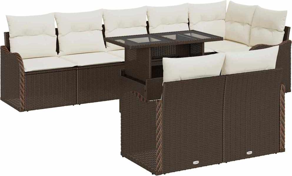 vidaXL Lounge Set s vankúšmi 9 ks Brown Poly Rattan
