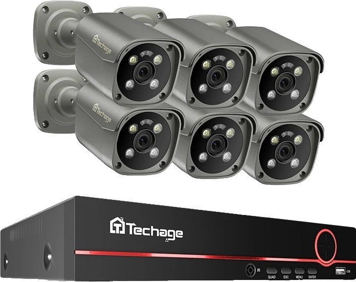 bezpečnostný kamerový systém 4K Ultra HD, AI detekcia ľudí, funkcia interkomu, 8CH NVR a 6 kamier, 1T