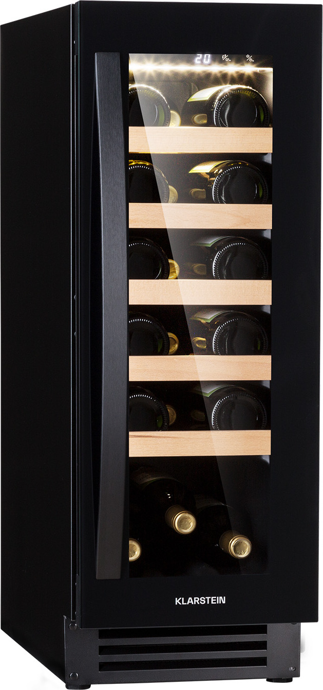 Klarstein Weinkühlschrank Vinovilla,1 Zone Getränkekühlschrank mit Glastür, Leiser Kühlschrank, Flaschenkühlschrank Klein, Weinschrank für Getränke, Weinkühler 5-20°C, Wine Fridge 50 L, 20 Flaschen 35