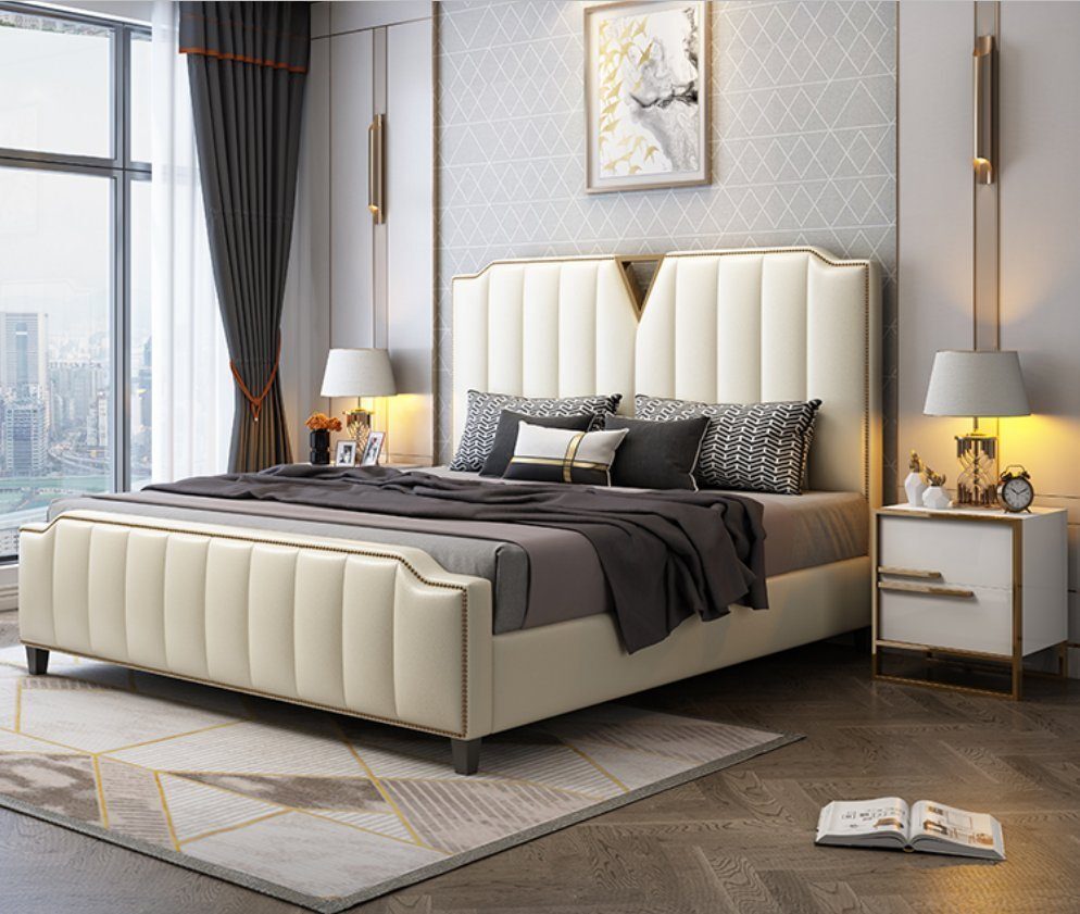 Schlafzimmer Bett Beige Doppelbett Luxus Einrichtung Möbel JVmoebel