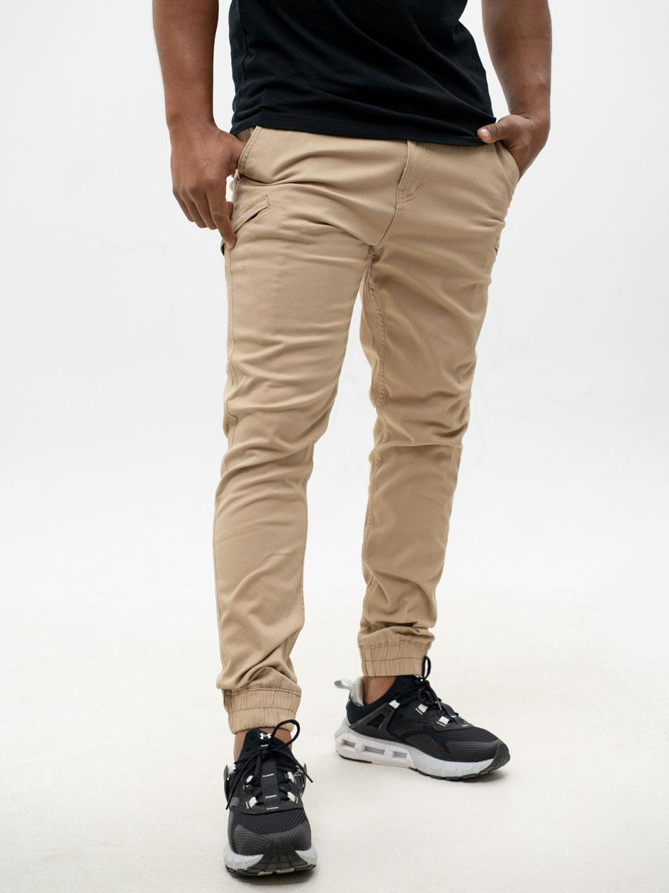 Herren Jogger Stoffhosen Beige MyStars Klassisch 34