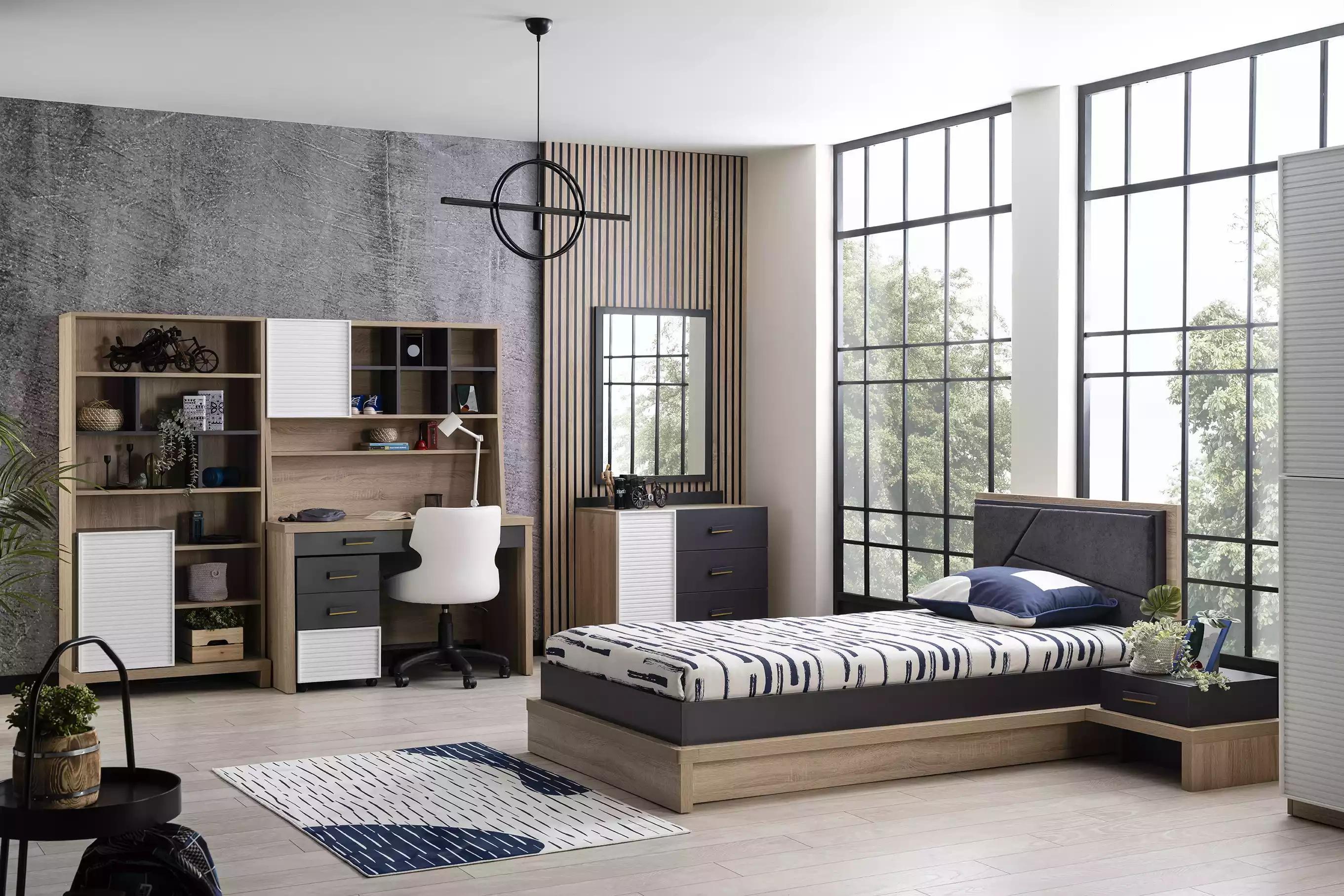 Kindermöbel Garnitur Kinderbett Kinderzimmer Bett Holz Grau Set 8tlg