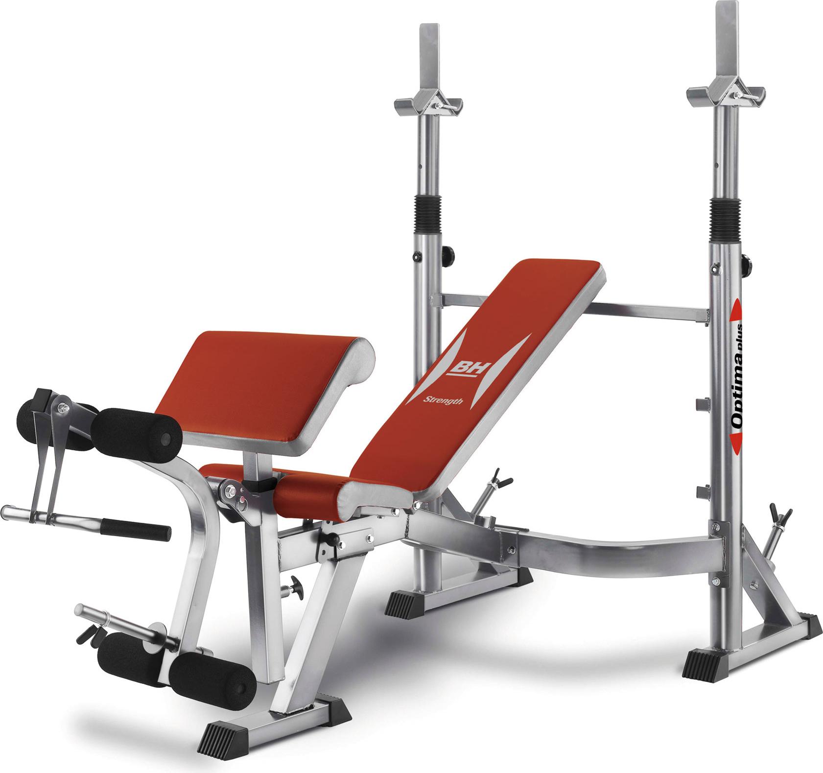 BH Fitness Optima Press G330, Verstellbare Krafttrainingsbank, 100 kg, Bizeps, Brust, Hamstrings, Flach, Steigung & Gefälle, Stahl, Rot