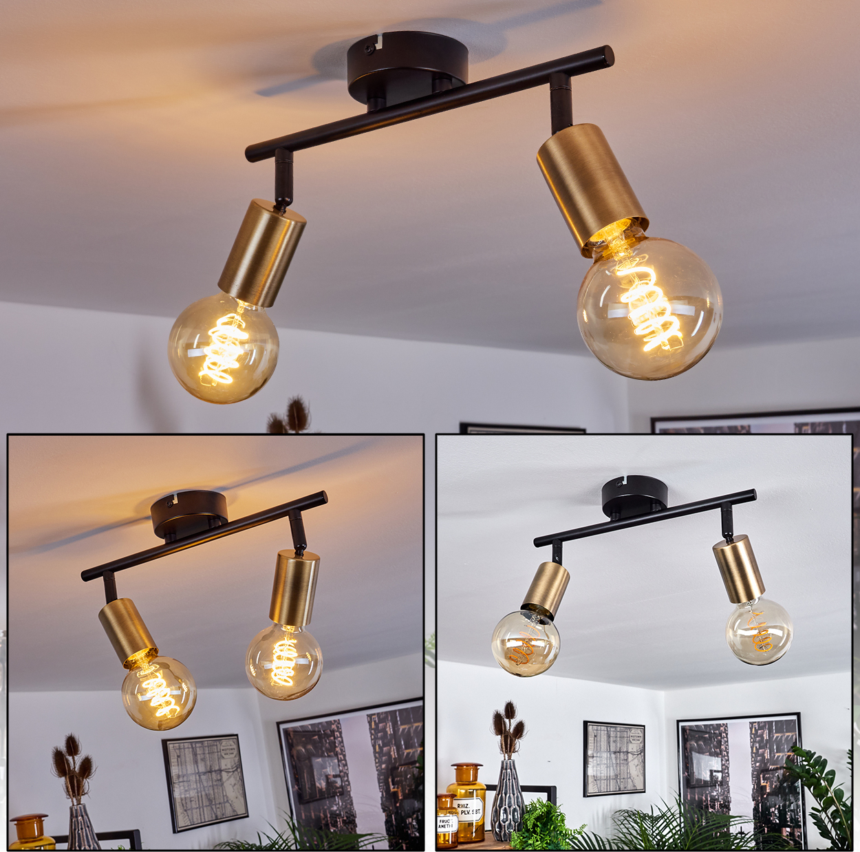 hofstein Agnino »Agnino« Deckenlampe aus Metall in Schwarz/Messingfarben H3448731