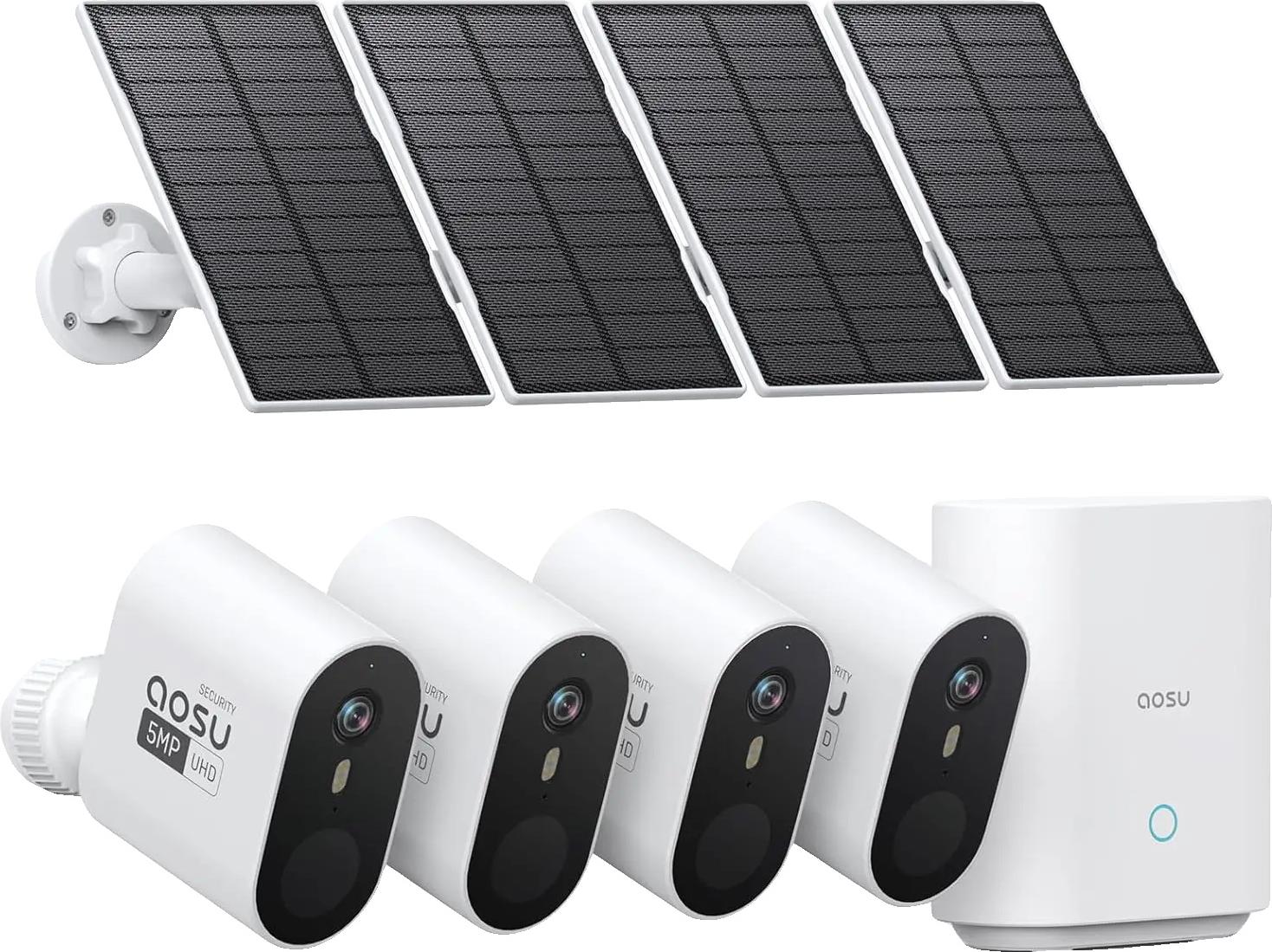 Bezdrôtový bezpečnostný kamerový systém, solárne napájanie, rozlíšenie 5 MP, 4-dielna sada, zástrčka EÚ