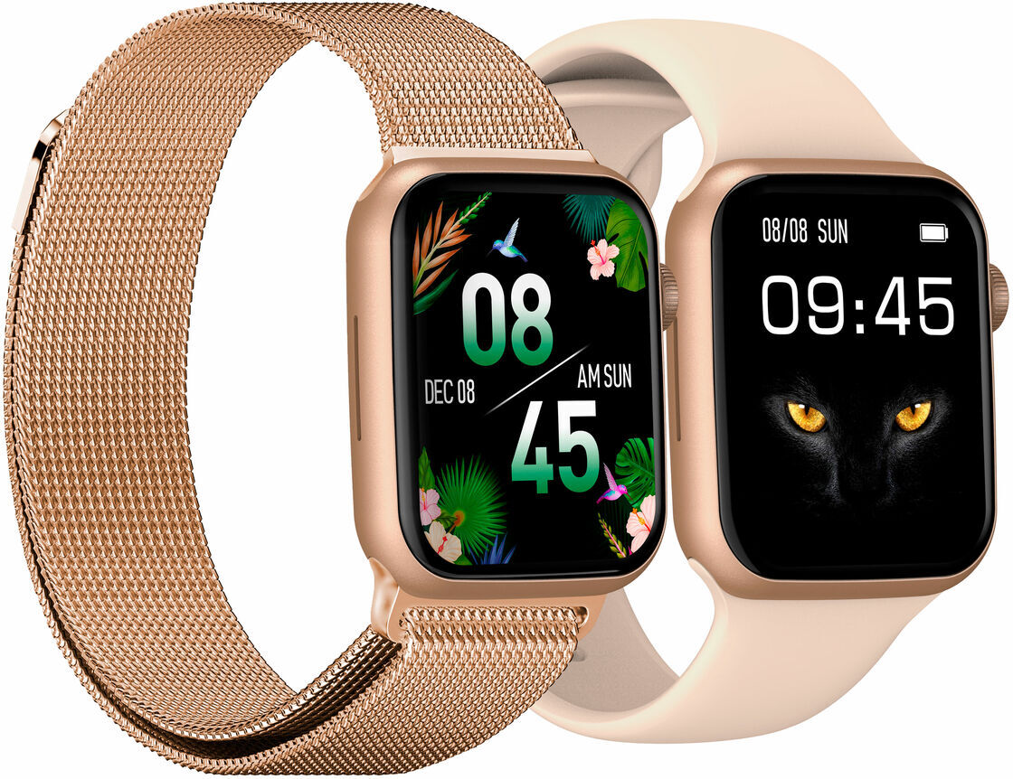 DCU TECNOLOGIC Farebné inteligentné hodinky Full 2 s 2 náramkami Ružovo zlaté a ružové kovové 1,91 palcový IPS dotykový displej IP67 vodotesné 128 športových režimov