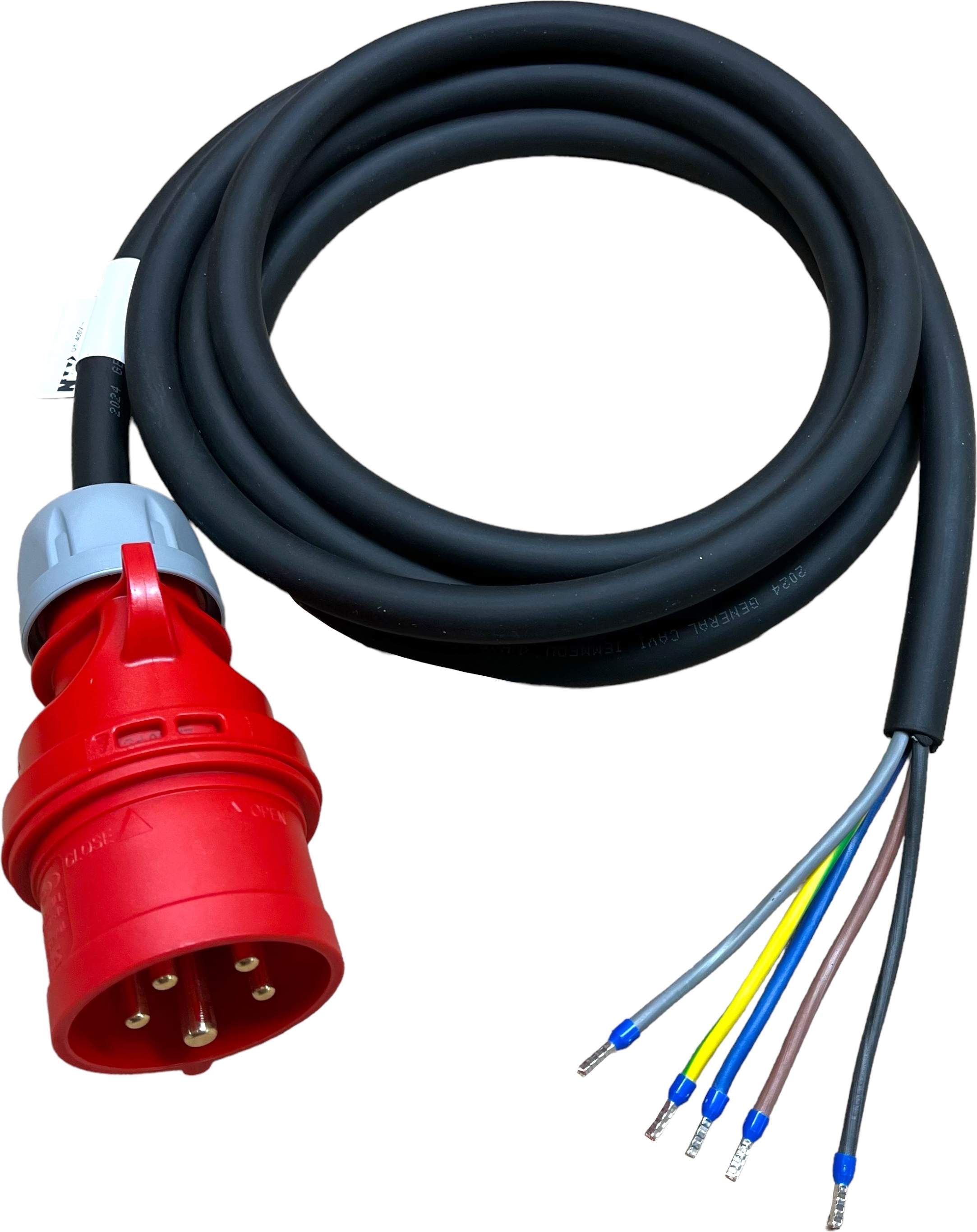 NWP CEE-Anschlussleitung 3m 400V 16A, Schwarz, IP44 5x2,5 mm² H07RN-F - Gummischlauchleitung - 10cm abgemantelt