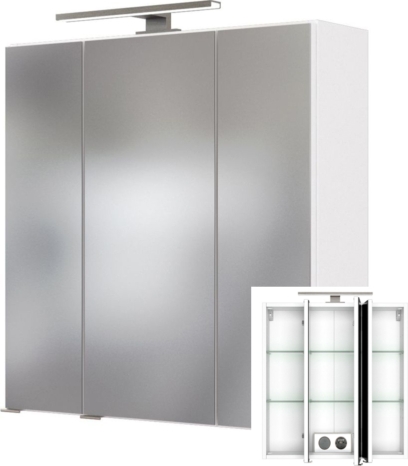 Lomadox Badezimmer 3D-Spiegelschrank 60cm in weiß GHOM-03 mit 3 gedämpften Türen, B/H/T ca. 60/64/20 cm 210.1.1106