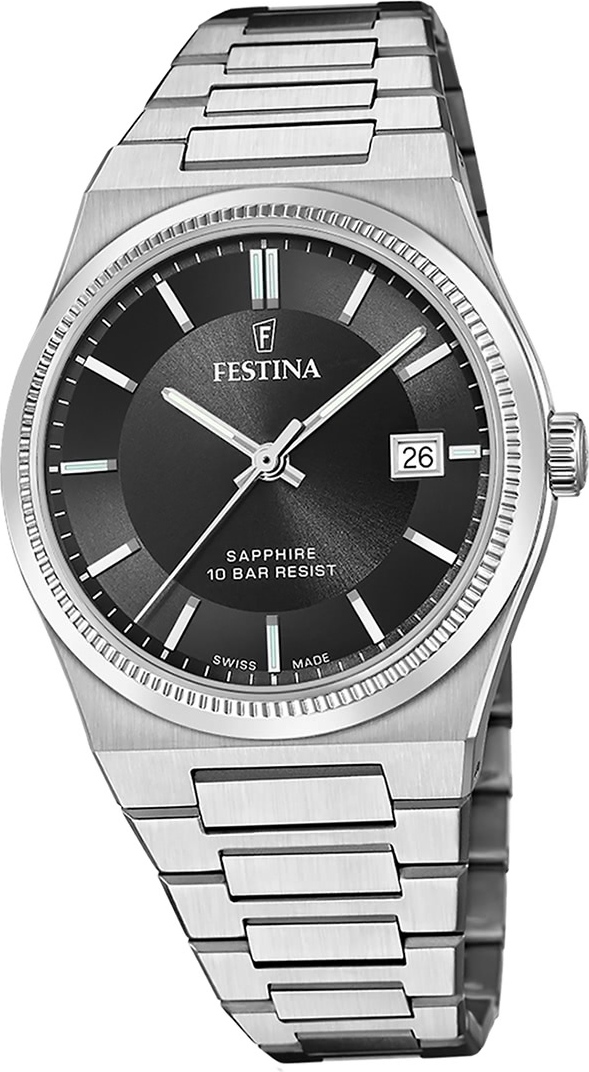 Festina pánske hodinky z ušľachtilej ocele strieborné Festina Swiss made náramkové hodinky D2UF20034/4
