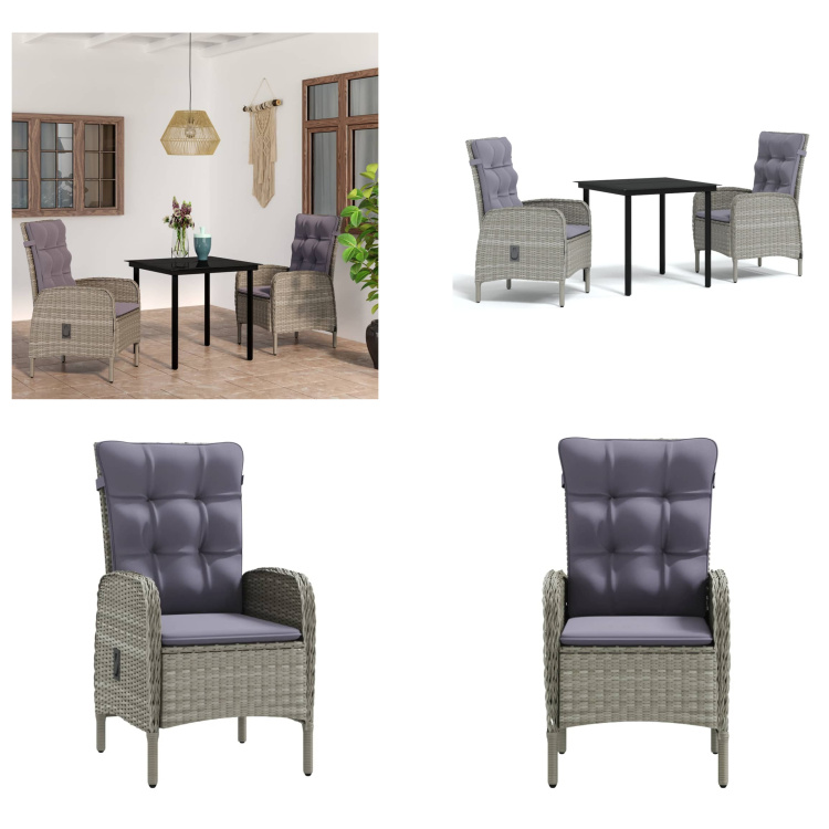 vidaXL 3-dielny záhradný jedálenský set s vankúšmi sivý a čierny - Záhradný jedálenský set - Záhradné jedálenské sety - Záhradný set nábytku - Záhradný set nábytku