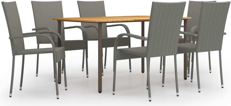 The Living Store 7 ks. Záhradný jedálenský set Poly ratan sivý
