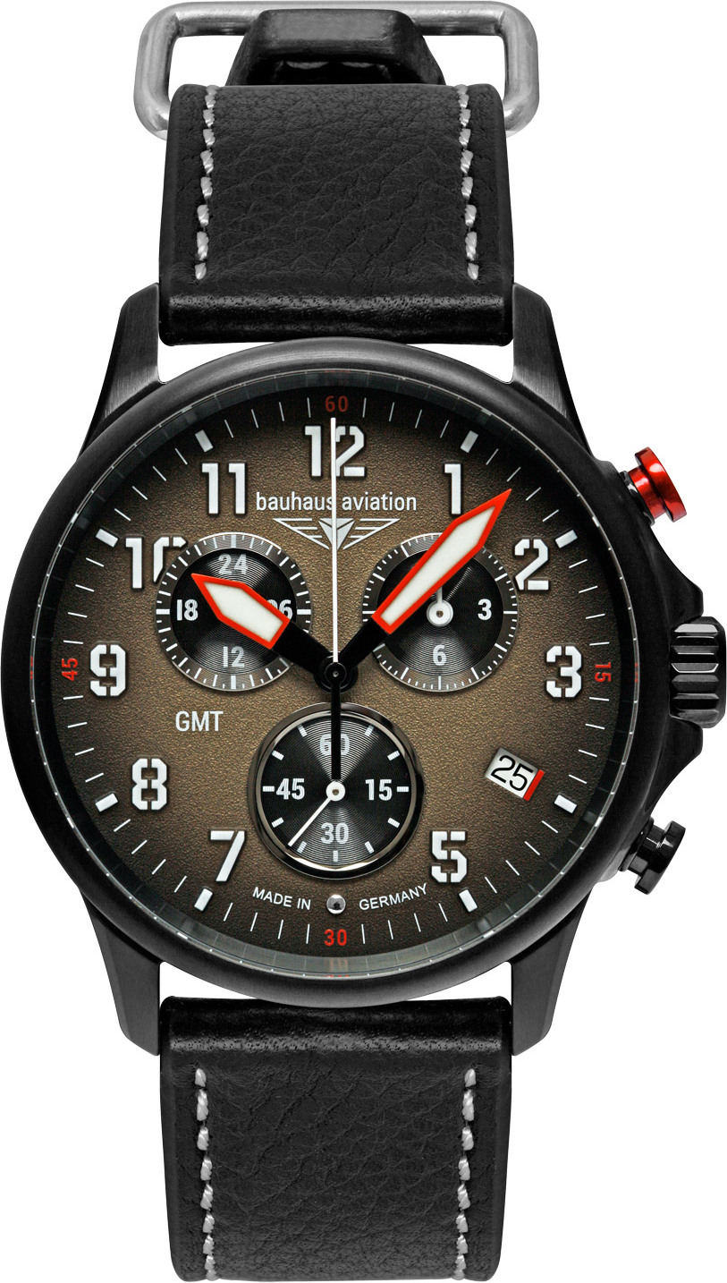 Bauhaus 2886-1 Pánske hodinky Aviation Chronograph GMT Black/Brown