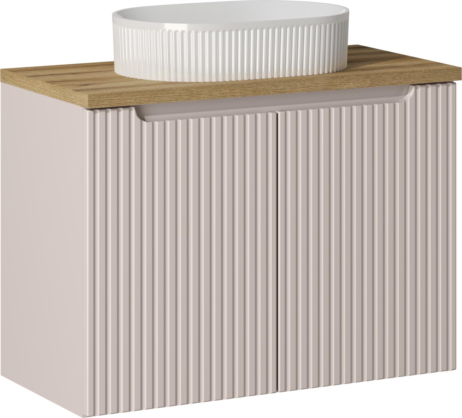 Badezimmerschrank 80 Cm Mit Arbeitsplatte Und Geriffeltem Aufsatzwaschtisch