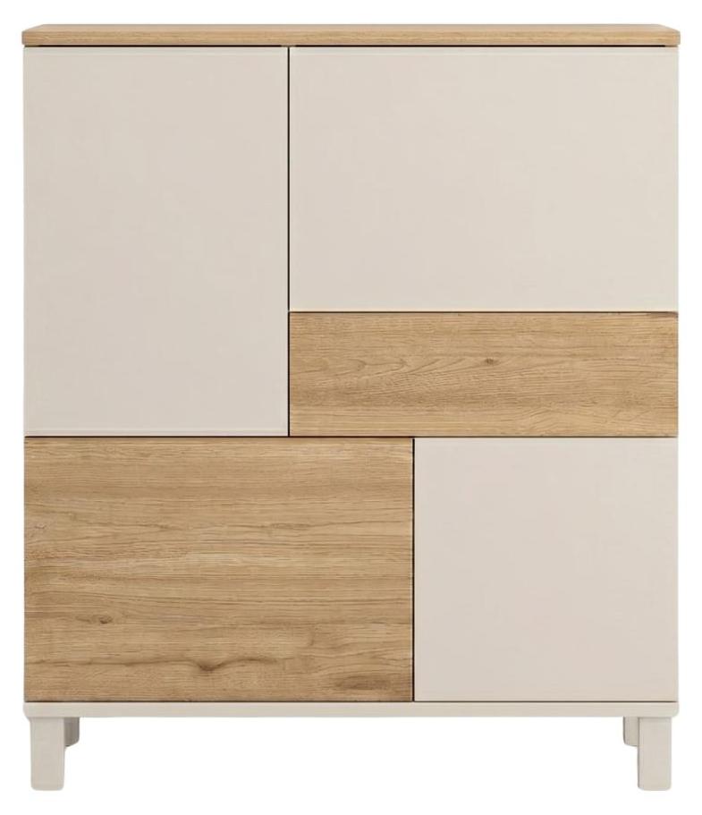 CALICOSY - Highboard with 4 doors, 1 drawer, cashmere and oak decor, W87 cm - KORA 336VIN1105-ASIR
