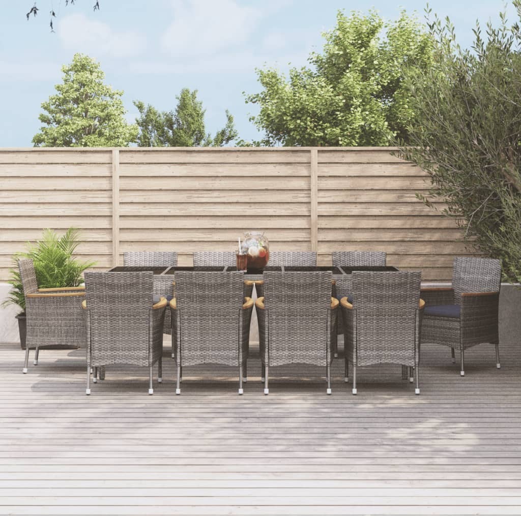 The Living Store 11-dielny záhradný jedálenský set s vankúšmi sivý polyratan