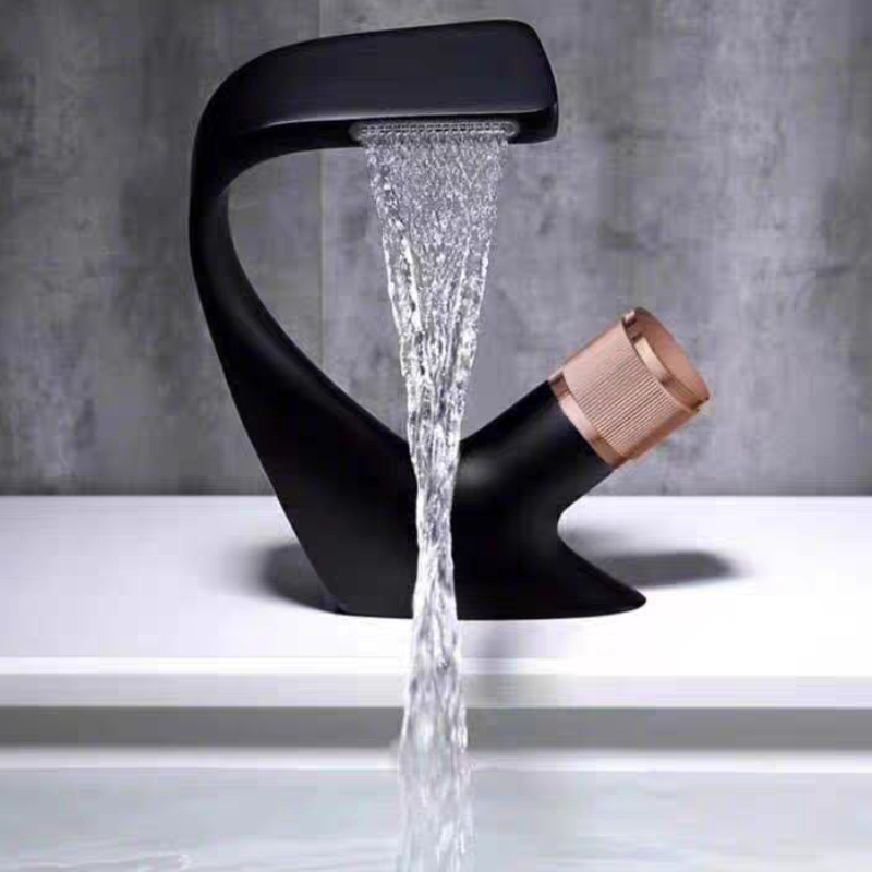 youjia Wasserfall Wasserhahn Becken Wasserhahn Badezimmer Wasserhahn, Schwarz&Gold