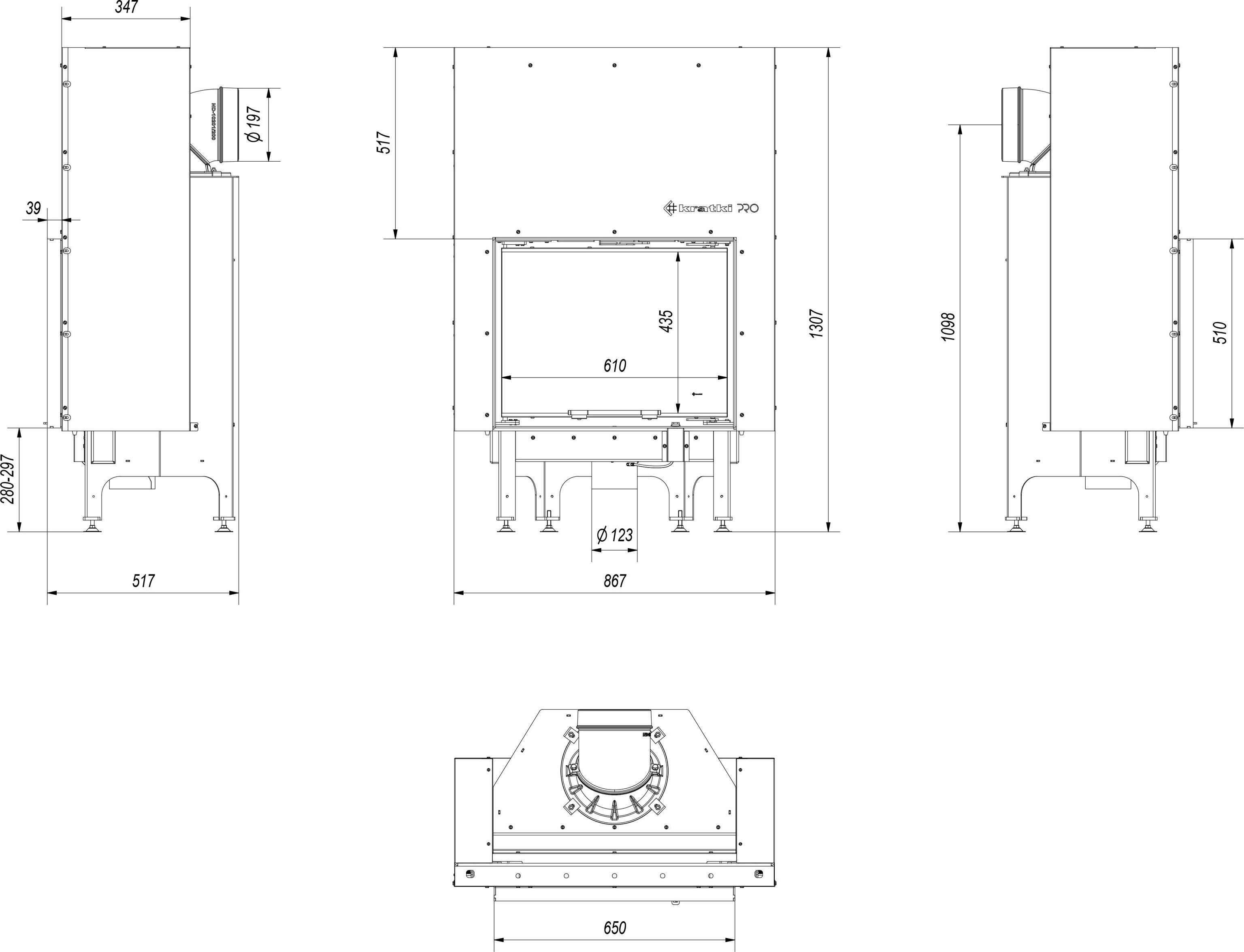 Oceľový krb KRATKI NADIA 10 kW Ø 200 Lift-up čierny thermotec