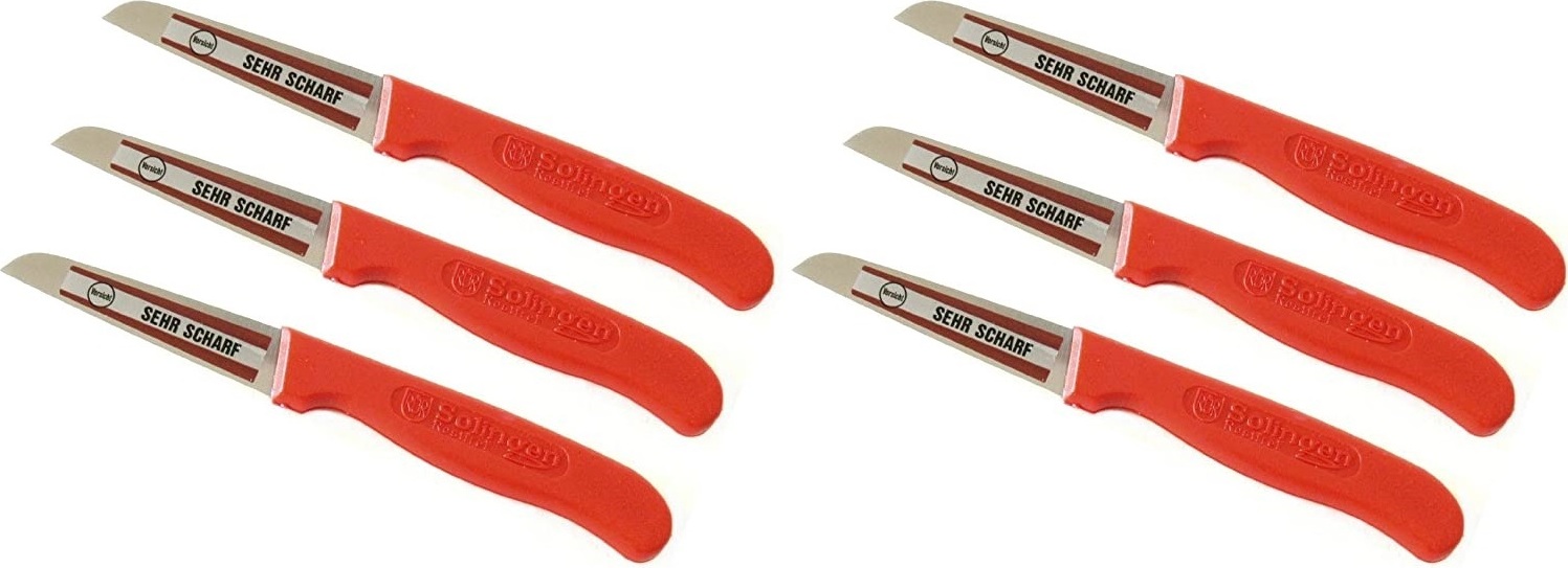 Neustanlo Schälmesser 6 Stück Kartoffelschälmesser sehr scharf roter Kunststoffgriff Küchenmesser