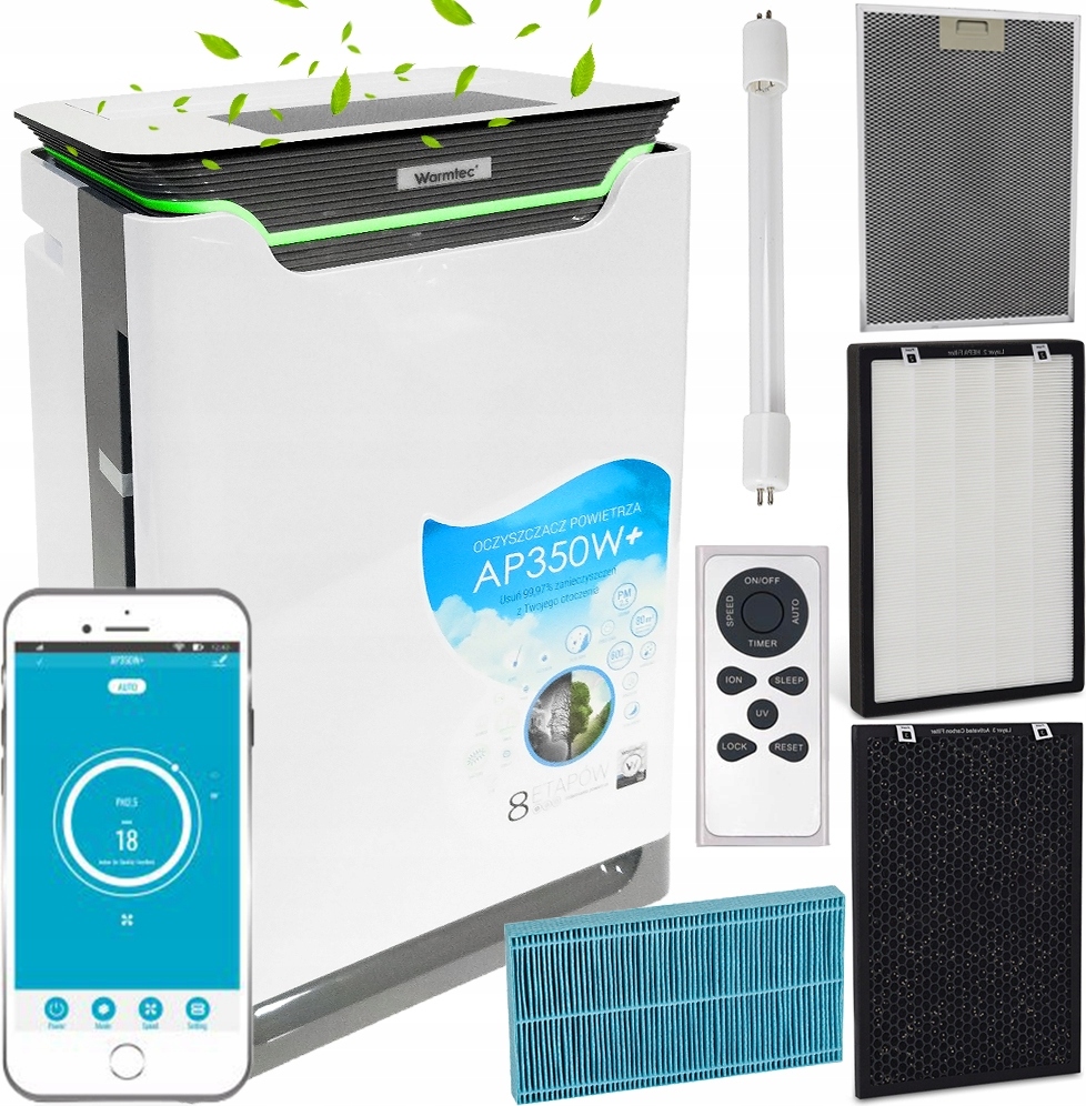 Luftreiniger 80M2 Hepa, Ionisator, Wifi, Leise - Warmtec Ap350W+