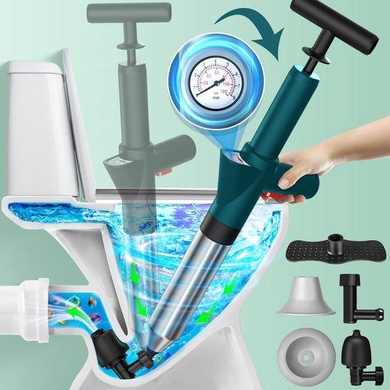 OEM Professionelle WC-Entleerungspumpe mit 4 RVS-Entleerungsköpfen, Luftdruckmesser und Entleerungsstange für Toiletten und Abflüsse 2026