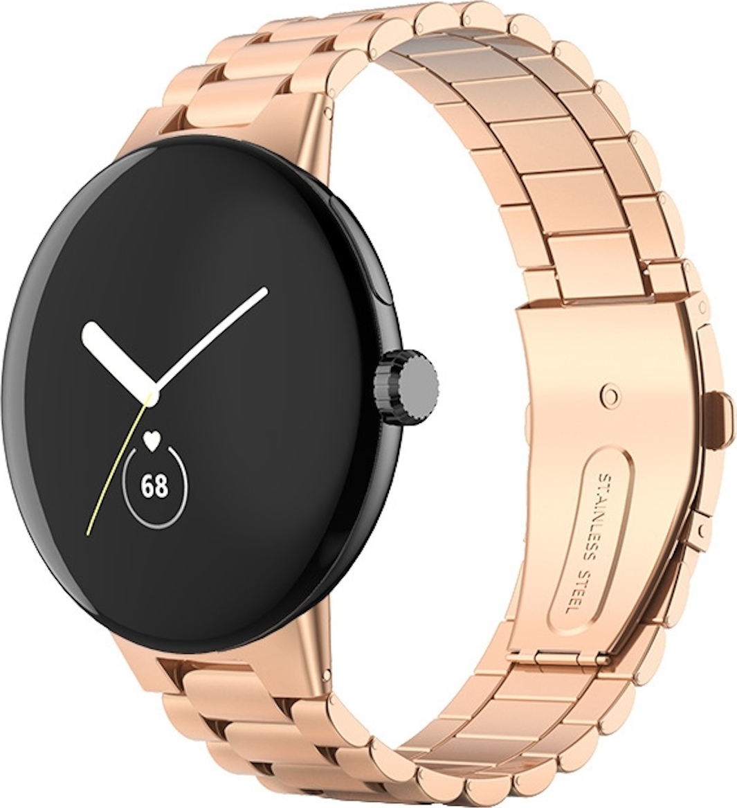 Pre Google Pixel Watch 3 45 mm Tri korálky náramok z nehrdzavejúcej ocele Rose Gold