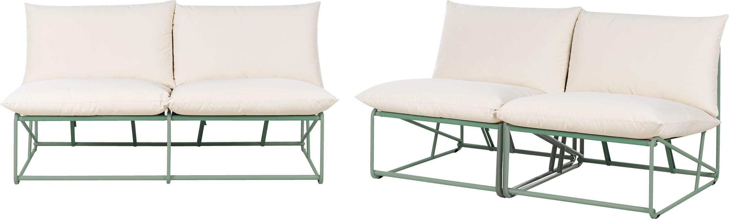 BELIANI Lounge Set Zelená kovová 4-miestna záhradná pohovka a kreslo bez podrúčok s vankúšmi Nízky extra široký moderný dizajn Vonkajšia interiérová záhrada