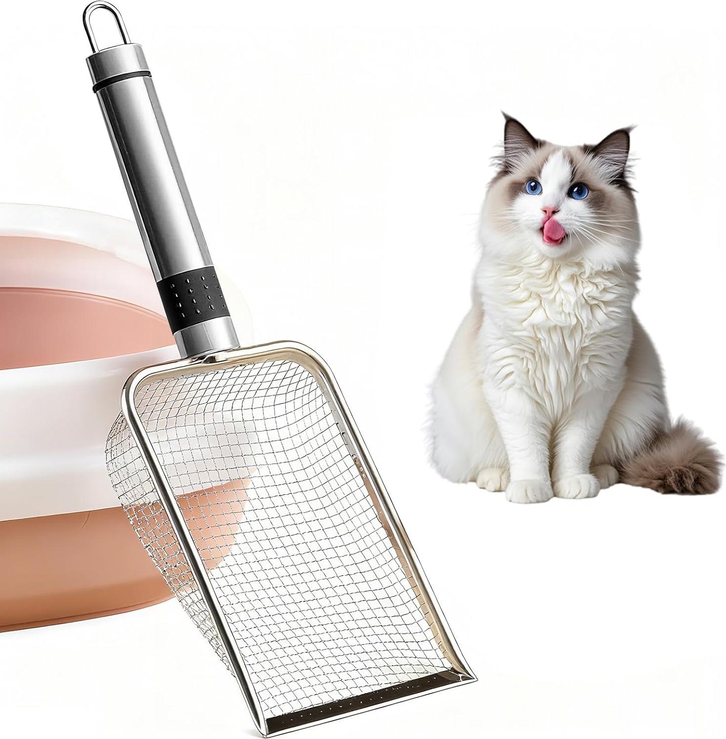 snq Katzenstreuschaufel, Katzenklo Schaufel Metall, Katzenstreu Schaufel mit Holzgriff, 4 mm Korngr??e Metall Katzenschaufel,katzenschaufel f¹r katzenklo ZJL-READ-04045