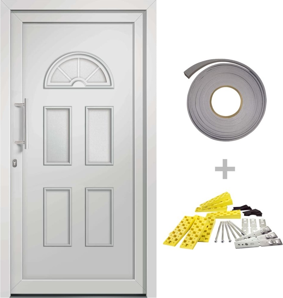 Syfax Haustür Weiß 88x190 cm PVC 70 mm Profil mit 5-Punkt-Verriegelung und Wärmeschutzverglasung 471279247