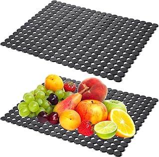 Akhan 2 Stück Spülbeckeneinlage 40x30 cm Spülbeckenmatte Spülmatte für Spülbecken Schutzmatte PVC Schnell Ablaufend Waschbecken Einlage für Protektoren Küchenspüle (Schwarz) 174816696