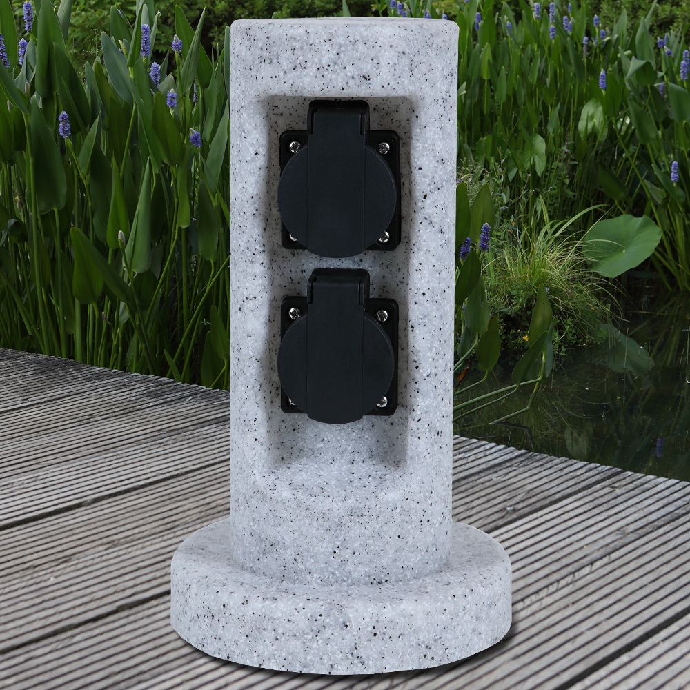 H4L Outdoor-Steckdosensäule mit 2 Steckdosen in Steinoptik Gartensteckdose Aussensteckdose