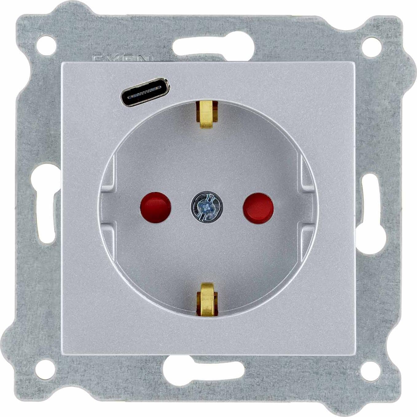 Steckdose mit Schuko-Erdung 2P+E + Typ C Silber 274/10E EXEN