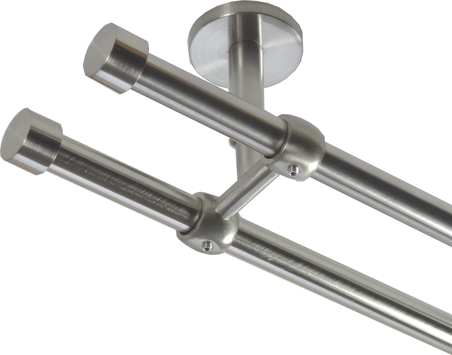 BASIT Gardinenstange mit Deckenhalterung I Metall Edelstahl Look 2-läufig Ø 16mm I D21 AT3338080