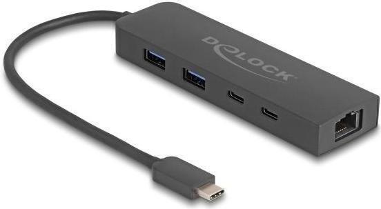 DeLOCK 64110, USB 3.2 Gen 2 (3.1 Gen 2) Type-C, RJ-45, USB 3.2 Gen 2 (3.1 Gen 2) Type-A, USB 3.2 Gen 2 (3.1 Gen 2) Type-C, 10000 Mbit/s, Čierna, 85 W, Okrúhly kábel