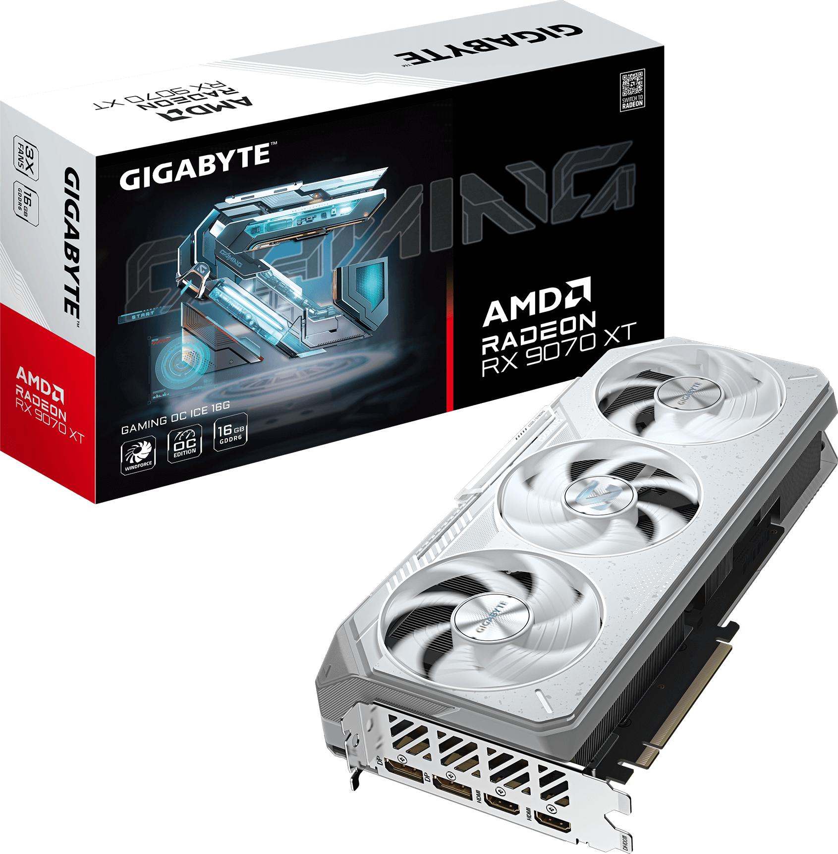 GIGABYTE Radeon RX 9070 XT GAMING OC ICE 16G, Radeon RX 9070 XT, 16 GB, GDDR6, 256 bit, 7680 x 4320 px, PCI Express 5.0
