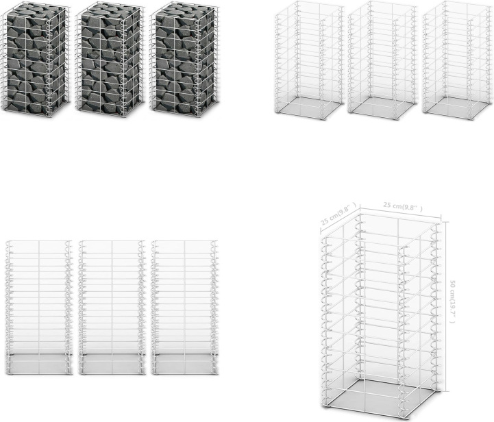 vidaXL Gabionen Set 3 tlg. Verzinkter Draht 25×25×50 cm - Gabionenkorb - Gabionenkörbe - Gabionenwand - Gabionenwände HL141044