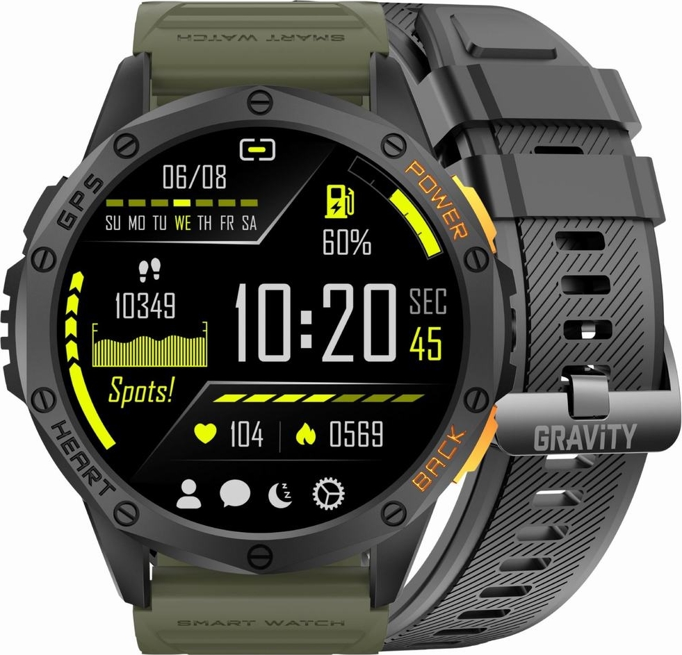 GRAVITY GPS GT24-5 Herren-Smartwatch Schwarzes Silikonarmband + Grünes Silikonarmband