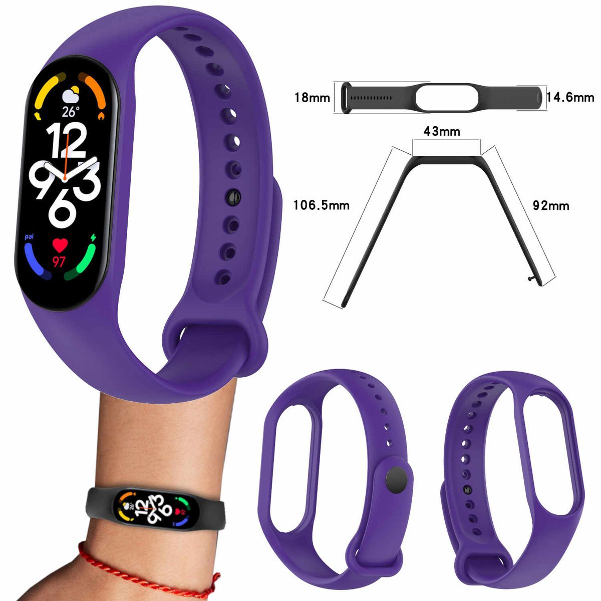 Pre Xiaomi Mi Band 7 / 7NFC / 6 / 6 NFC / 5 / 5 NFC / Amazfit Band 5 Plastový / silikónový remienok hodinky hodinky fialová náhradná remienok