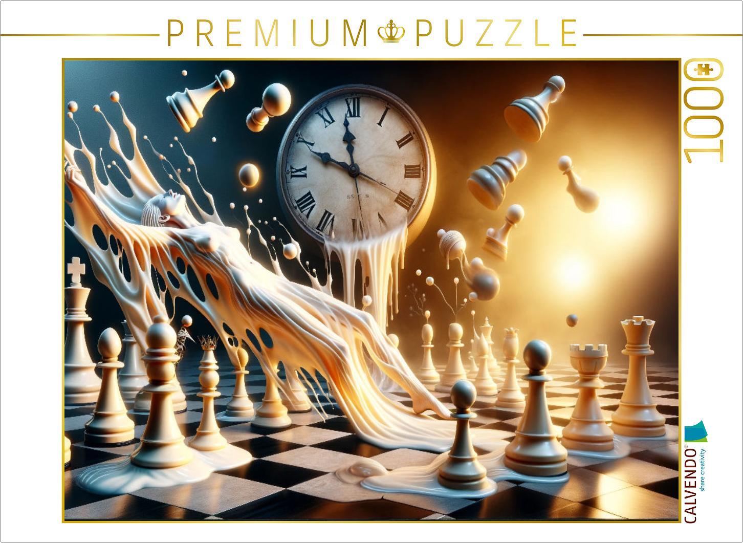 CALVENDO Puzzle Zeitflut im Schachreich: Eine Verbindung von Uhren und Zügen | 1000 Teile Lege-Größe 64x48cm Foto-Puzzle für glückliche Stunden