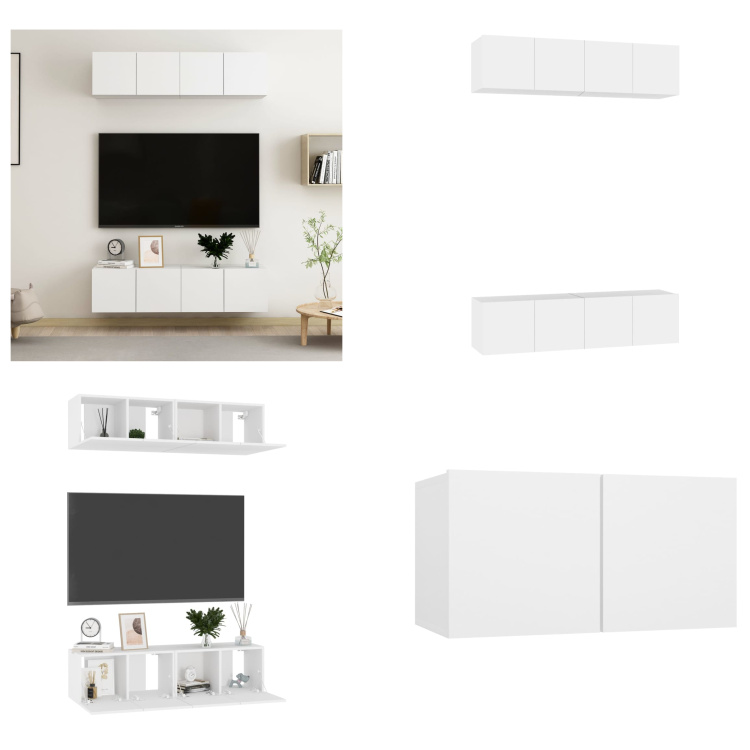 vidaXL TV Schränke 4 Stk. Weiß 60x30x30 cm Holzwerkstoff - TV-Schrank - TV-Schränke - HiFi-Schrank - HiFi-Schränke HL3074450