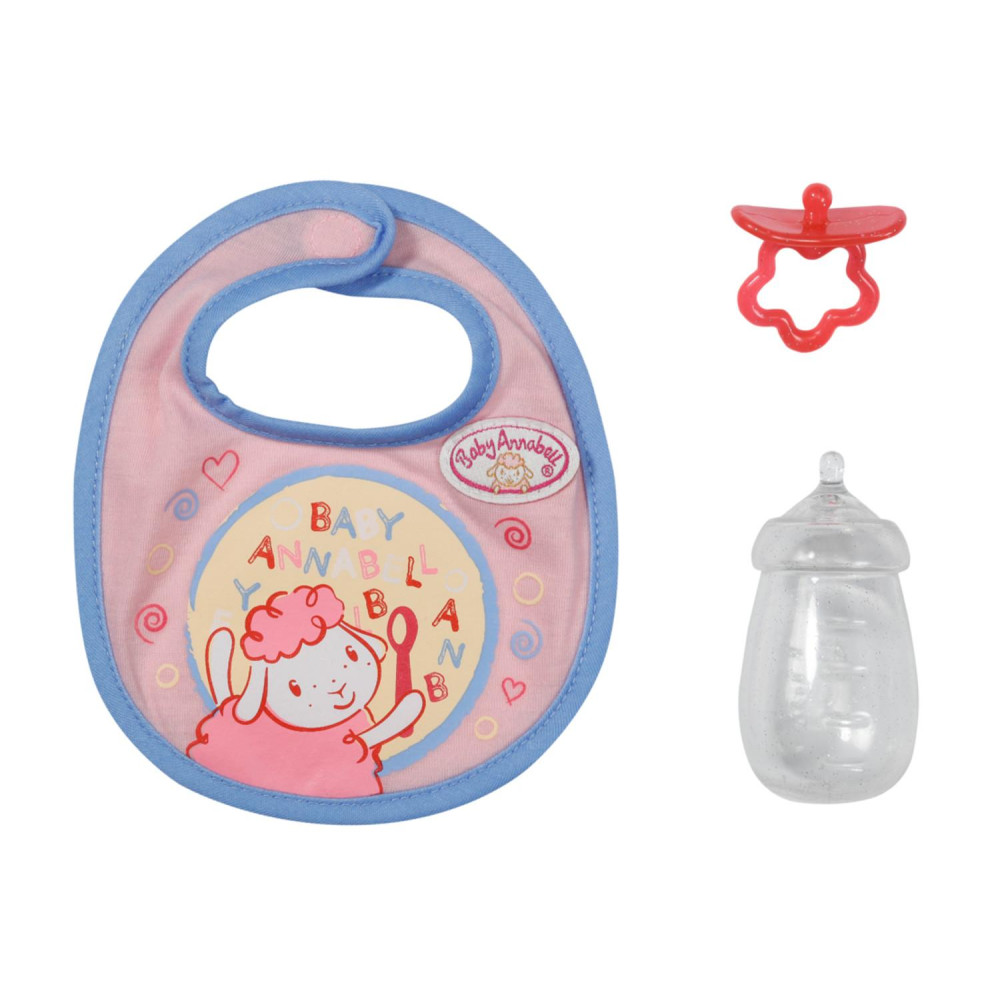 Baby Annabell Zapf Creation 706534 Little Set 36cm-Puppenzubehör zum Füttern bestehend aus Flasche, Lätzchen und Schnuller in rosa und blau