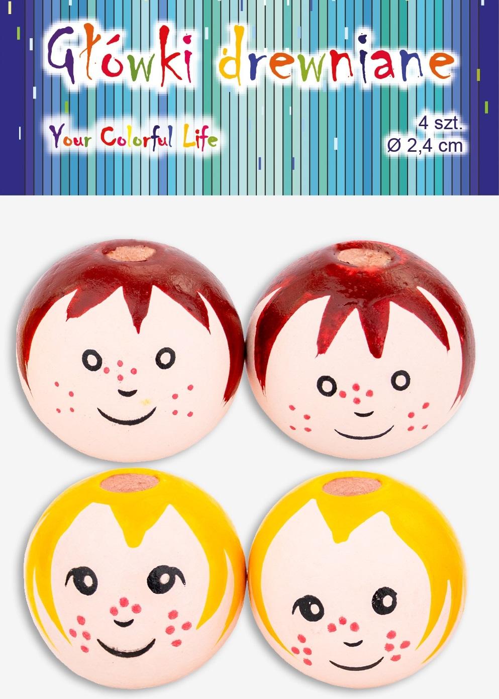 PJG Holzperlen Kugeln LÄCHELNDE GESICHTER 2 5cm 4St.