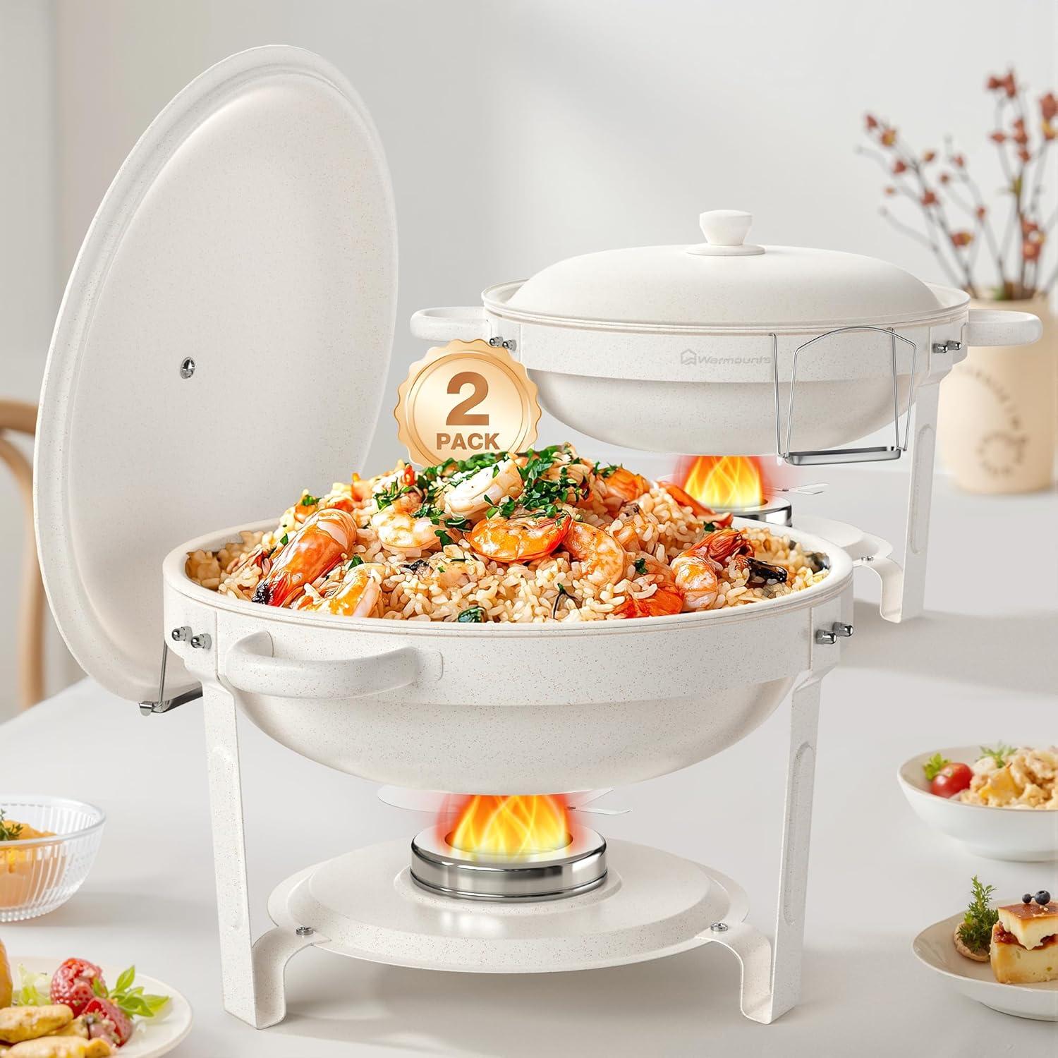 Produktbild von WARMOUNTS Goldene Chafing Dish 5L (2er-Set) – Mit Glasdeckel & Deckelhalter – Für Buffet, Hochzeit & Catering