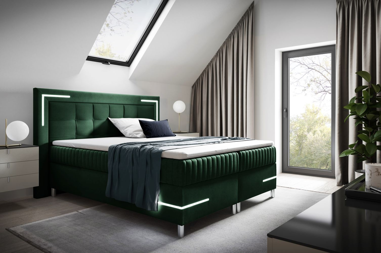 Manželská posteľ 160x200 RONA 2 - zelená + topper ZDARMA