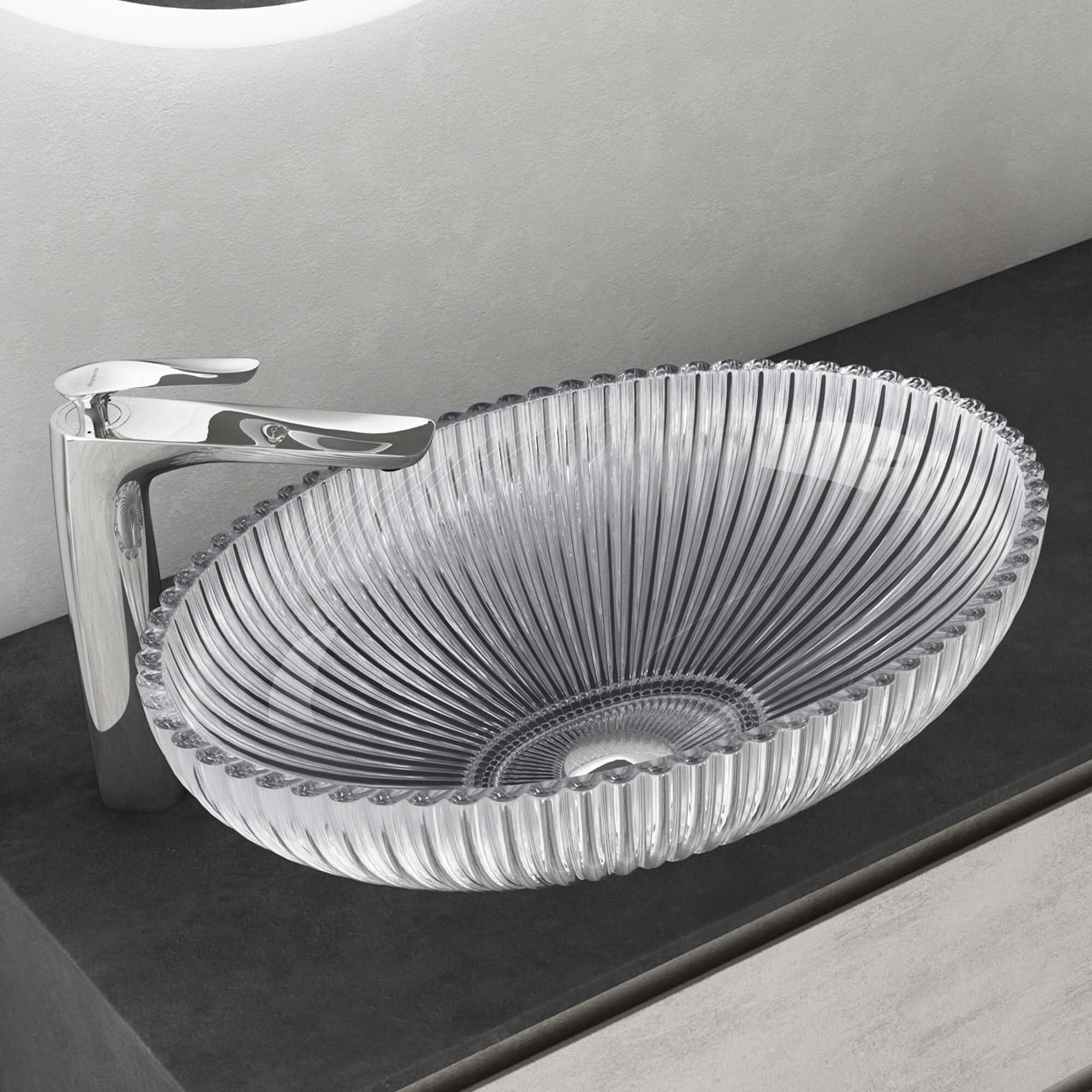 Mai&Mai Mai & Mai Waschbecken Glas Aufsatzwaschbecken Glaswaschbecken Handwaschbecken Waschschale Oval Transparent BxTxH 50,5x35x14,5 cm Minerva04 34509