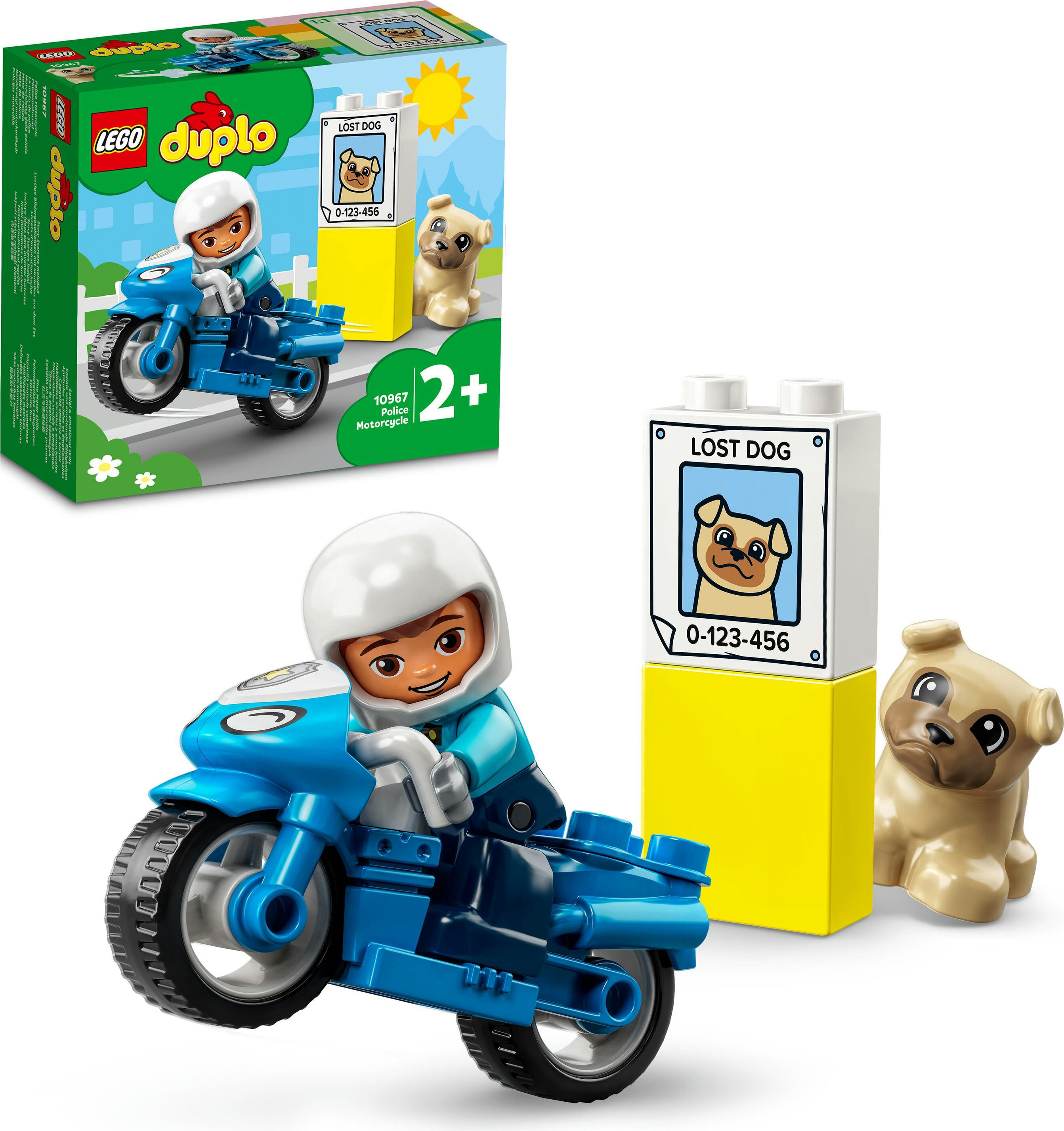 LEGO 10967 DUPLO Polizeimotorrad, Polizei-Spielzeug für Kleinkinder ab 2 Jahre, ideales Motorikspielzeug für Babys, Spielzeug-Motorrad für Mädchen und Jungen