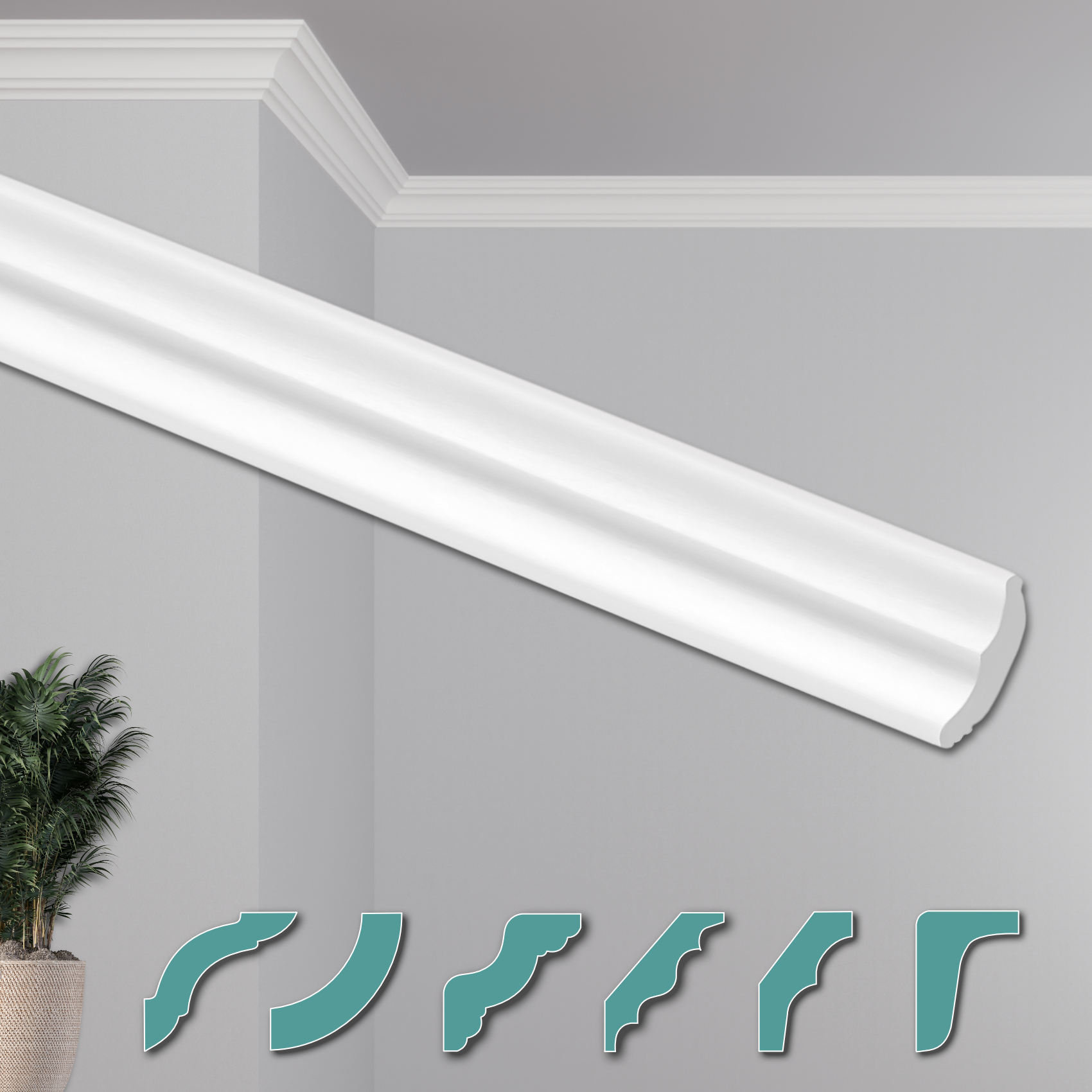 HEXIMO Deckenleisten modern XPS Styropor weiß, 2 Meter Stuckleisten Styroporleisten Zierleisten Stuck Eckleisten (30 Meter Deckenleisten ZG4) 61674